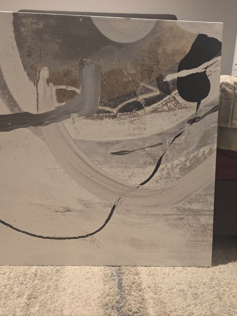 Abstract Monochrome Canvas Wall Art - Neutral Gray and Black 36×36 - Picture 5 of 6